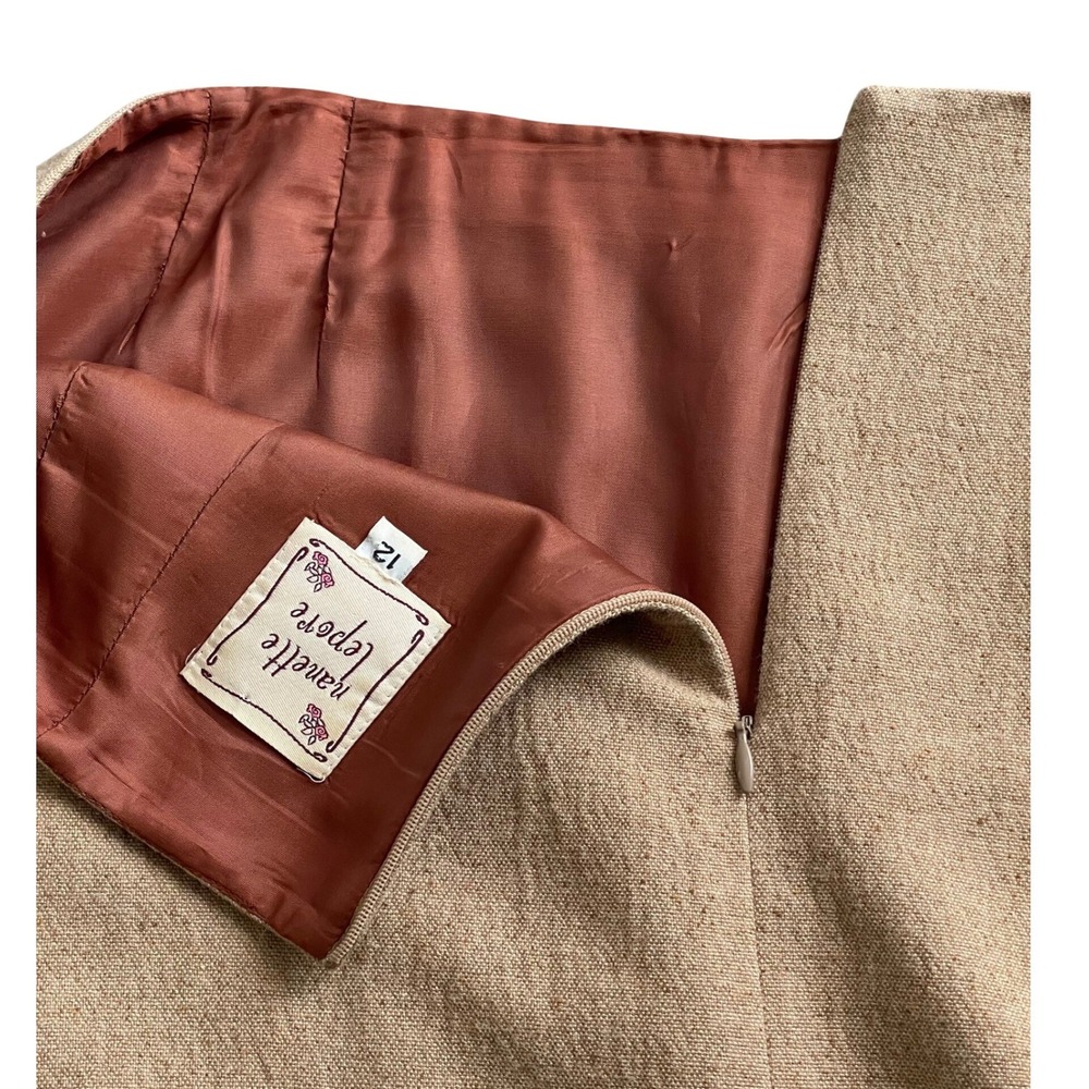 Vintage Nanette Lepore Skirt Women 12 Tan Wool Silk Blend Knee Length brown line - Picture 7 of 10